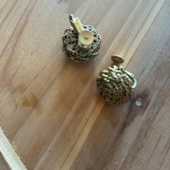 Vintage Miriam Haskell Goldtone Roped Knots Clip On Earrings  Miriam Haskell vintage chain Gold-Tone Knot clip earrings